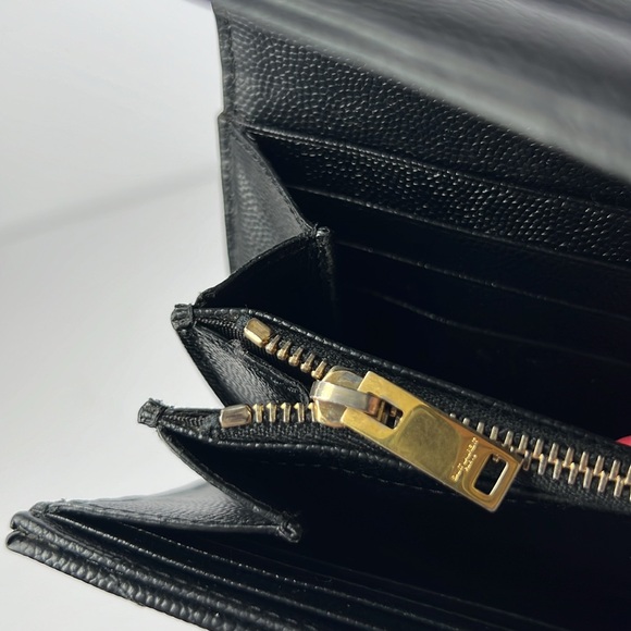 YVES SAINT LAURENT YSL MONOGRAM CHEVRON  BLACK GOLD  CONTINENTAL FLAP WALLET - Picture 8 of 16